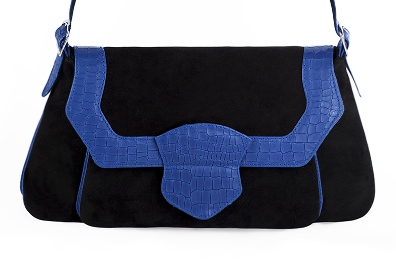 Dress handbag in matt black and electric blue leather - Profile view